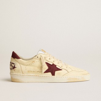 Golden Goose Ball Star In Beige Nappa With Burgundy Mesh Star And Heel Tab