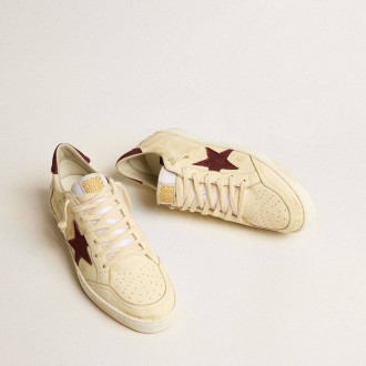 Golden Goose Ball Star In Beige Nappa With Burgundy Mesh Star And Heel Tab