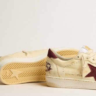 Golden Goose Ball Star In Beige Nappa With Burgundy Mesh Star And Heel Tab