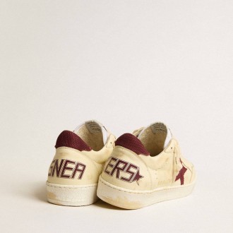 Golden Goose Ball Star In Beige Nappa With Burgundy Mesh Star And Heel Tab