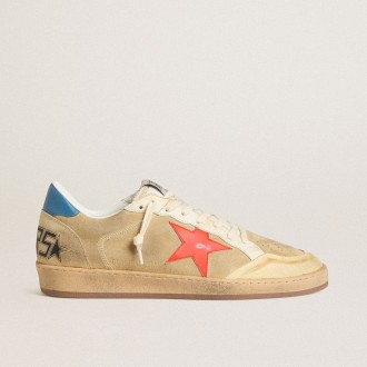 Golden Goose Ball Star In Beige Suede With Coral Leather Star And Blue Nappa Heel Tab