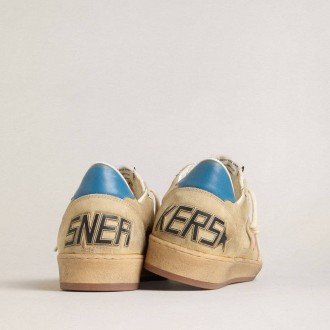 Golden Goose Ball Star In Beige Suede With Coral Leather Star And Blue Nappa Heel Tab Golden Goose Ball Star In Beige Suede With Coral Leather Star And Blue Nappa Heel Tab