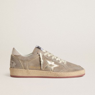 Golden Goose Ball Star In Beige Suede With Gold Metallic Leather Star And Bead Lettering