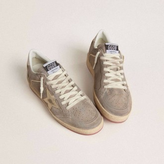 Golden Goose Ball Star In Beige Suede With Gold Metallic Leather Star And Bead Lettering Golden Goose Ball Star In Beige Suede With Gold Metallic Leather Star And Bead Lettering