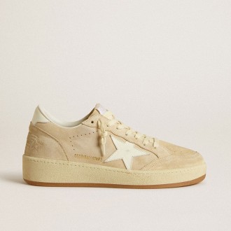 Golden Goose Ball Star In Beige Suede With White Leather Star And Heel Tab