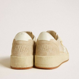 Golden Goose Ball Star In Beige Suede With White Leather Star And Heel Tab