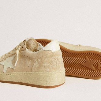Golden Goose Ball Star In Beige Suede With White Leather Star And Heel Tab