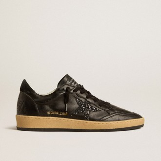 Golden Goose Ball Star In Black Nappa With Black Glitter Star And Suede Heel Tab