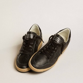 Golden Goose Ball Star In Black Nappa With Black Glitter Star And Suede Heel Tab