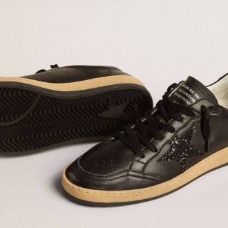 Golden Goose Ball Star In Black Nappa With Black Glitter Star And Suede Heel Tab