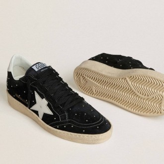 Golden Goose Ball Star In Black Suede With Studs And White Leather Star Golden Goose Ball Star In Black Suede With Studs And White Leather Star