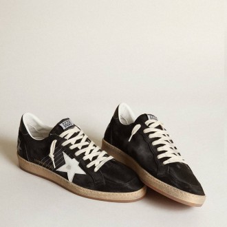 Golden Goose Ball Star In Black Suede With White Leather Star Golden Goose Ball Star In Black Suede With White Leather Star