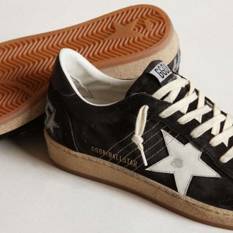 Golden Goose Ball Star In Black Suede With White Leather Star Golden Goose Ball Star In Black Suede With White Leather Star