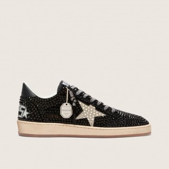 Golden Goose Ball Star In Black Suede With White Star And Swarovski Crystals