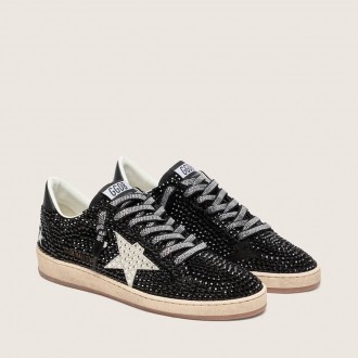 Golden Goose Ball Star In Black Suede With White Star And Swarovski Crystals Golden Goose Ball Star In Black Suede With White Star And Swarovski Crystals