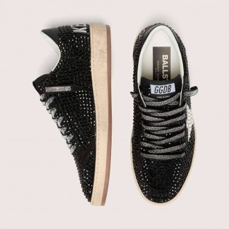Golden Goose Ball Star In Black Suede With White Star And Swarovski Crystals Golden Goose Ball Star In Black Suede With White Star And Swarovski Crystals