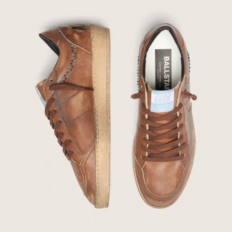 Golden Goose Ball Star In Brown Leather With Beige Suede Star And Beads