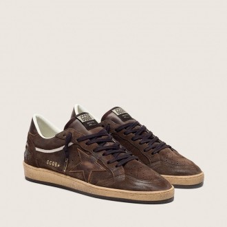 Golden Goose Ball Star In Brown Suede With Brown Leather Star And Heel Tab