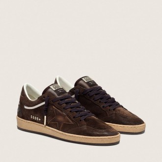 Golden Goose Ball Star In Brown Suede With Brown Leather Star And Heel Tab