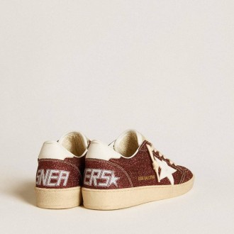 Golden Goose Ball Star In Burgundy Glitter With White Leather Star And Heel Tab