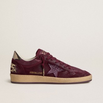 Golden Goose Ball Star In Burgundy Suede With Crystal Star And Metallic Leather Heel Tab