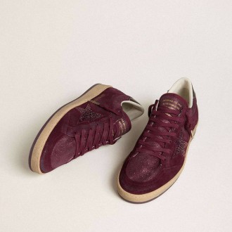 Golden Goose Ball Star In Burgundy Suede With Crystal Star And Metallic Leather Heel Tab Golden Goose Ball Star In Burgundy Suede With Crystal Star And Metallic Leather Heel Tab