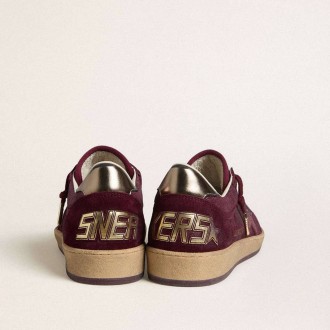 Golden Goose Ball Star In Burgundy Suede With Crystal Star And Metallic Leather Heel Tab Golden Goose Ball Star In Burgundy Suede With Crystal Star And Metallic Leather Heel Tab