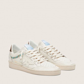 Golden Goose Ball Star In Cream Leather With Tone-On-Tone Star And Beads