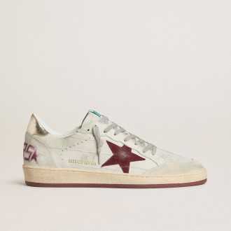 Golden Goose Ball Star In Crocodile-Print Nubuck With Burgundy Suede Star