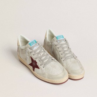 Golden Goose Ball Star In Crocodile-Print Nubuck With Burgundy Suede Star