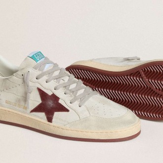 Golden Goose Ball Star In Crocodile-Print Nubuck With Burgundy Suede Star