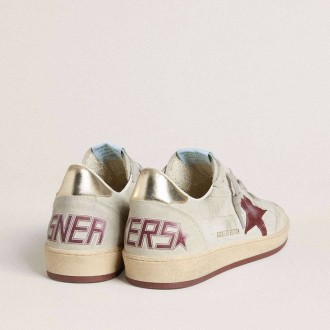 Golden Goose Ball Star In Crocodile-Print Nubuck With Burgundy Suede Star
