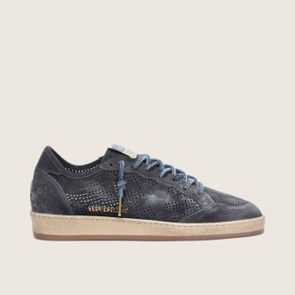 Golden Goose Ball Star In Dark Blue Perforated Suede With Dark Blue Suede Star