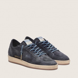 Golden Goose Ball Star In Dark Blue Perforated Suede With Dark Blue Suede Star