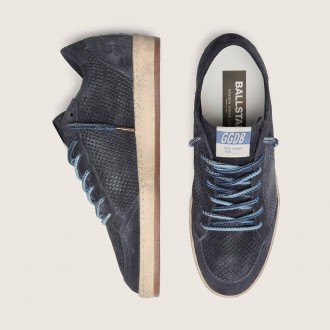 Golden Goose Ball Star In Dark Blue Perforated Suede With Dark Blue Suede Star