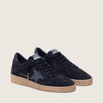 Golden Goose Ball Star In Dark Blue Suede With Dark Blue Glitter Star