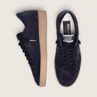 Golden Goose Ball Star In Dark Blue Suede With Dark Blue Glitter Star