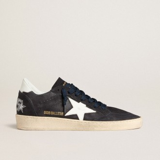 Golden Goose Ball Star In Dark Blue Suede With Leather Star And Heel Tab