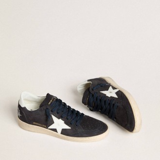 Golden Goose Ball Star In Dark Blue Suede With Leather Star And Heel Tab