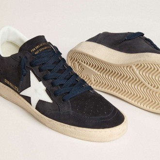 Golden Goose Ball Star In Dark Blue Suede With Leather Star And Heel Tab