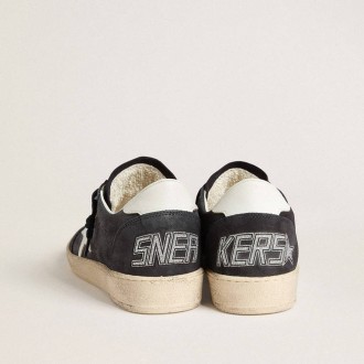 Golden Goose Ball Star In Dark Blue Suede With Leather Star And Heel Tab