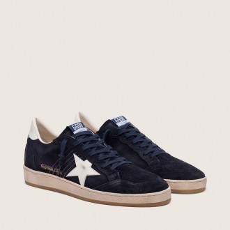 Golden Goose Ball Star In Dark Blue Suede With White Leather Star