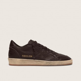 Golden Goose Ball Star In Dark Brown Leather With Tone-On-Tone Leather Star