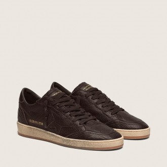 Golden Goose Ball Star In Dark Brown Leather With Tone-On-Tone Leather Star