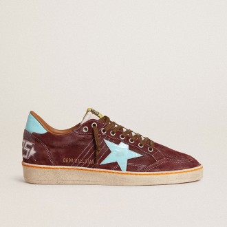 Golden Goose Ball Star In Dark Red Suede With Light Blue Star And Heel Tab