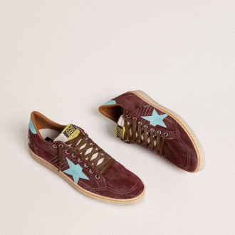 Golden Goose Ball Star In Dark Red Suede With Light Blue Star And Heel Tab