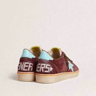 Golden Goose Ball Star In Dark Red Suede With Light Blue Star And Heel Tab
