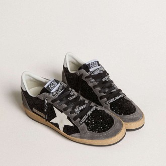 Golden Goose Ball Star In Glitter With Leather Star And Metallic Leather Heel Tab Golden Goose Ball Star In Glitter With Leather Star And Metallic Leather Heel Tab