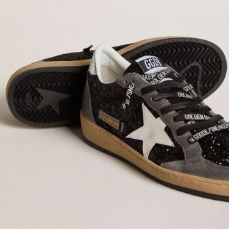 Golden Goose Ball Star In Glitter With Leather Star And Metallic Leather Heel Tab Golden Goose Ball Star In Glitter With Leather Star And Metallic Leather Heel Tab