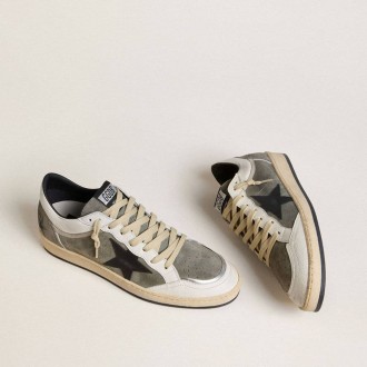 Golden Goose Ball Star In Gray Suede With Black Leather Star And White Nappa Leather Inserts